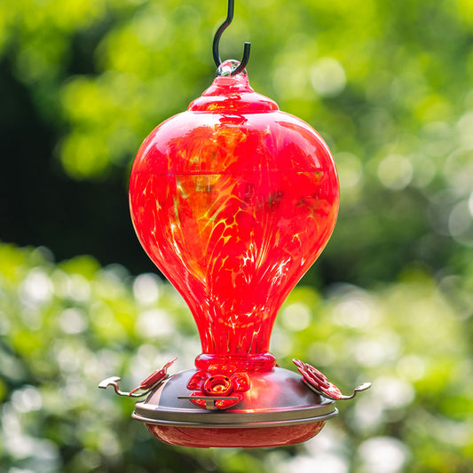 Blown Glass Hummingbird Feeder - 32 Ounces - Red Lily