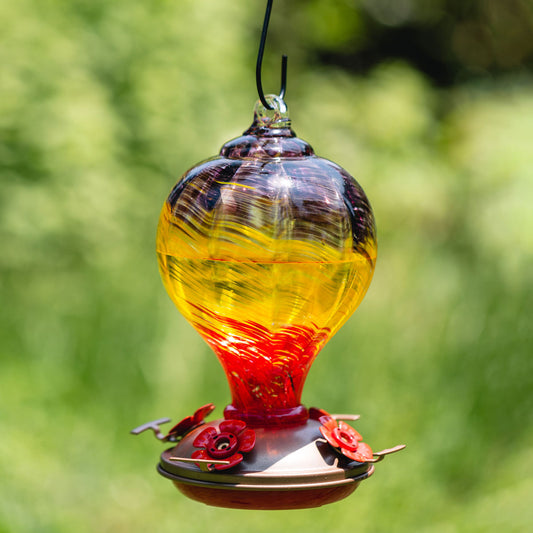 LaElvish Garden Blown Glass Hummingbird Feeder - 32 Ounces - Wavy Mauve
