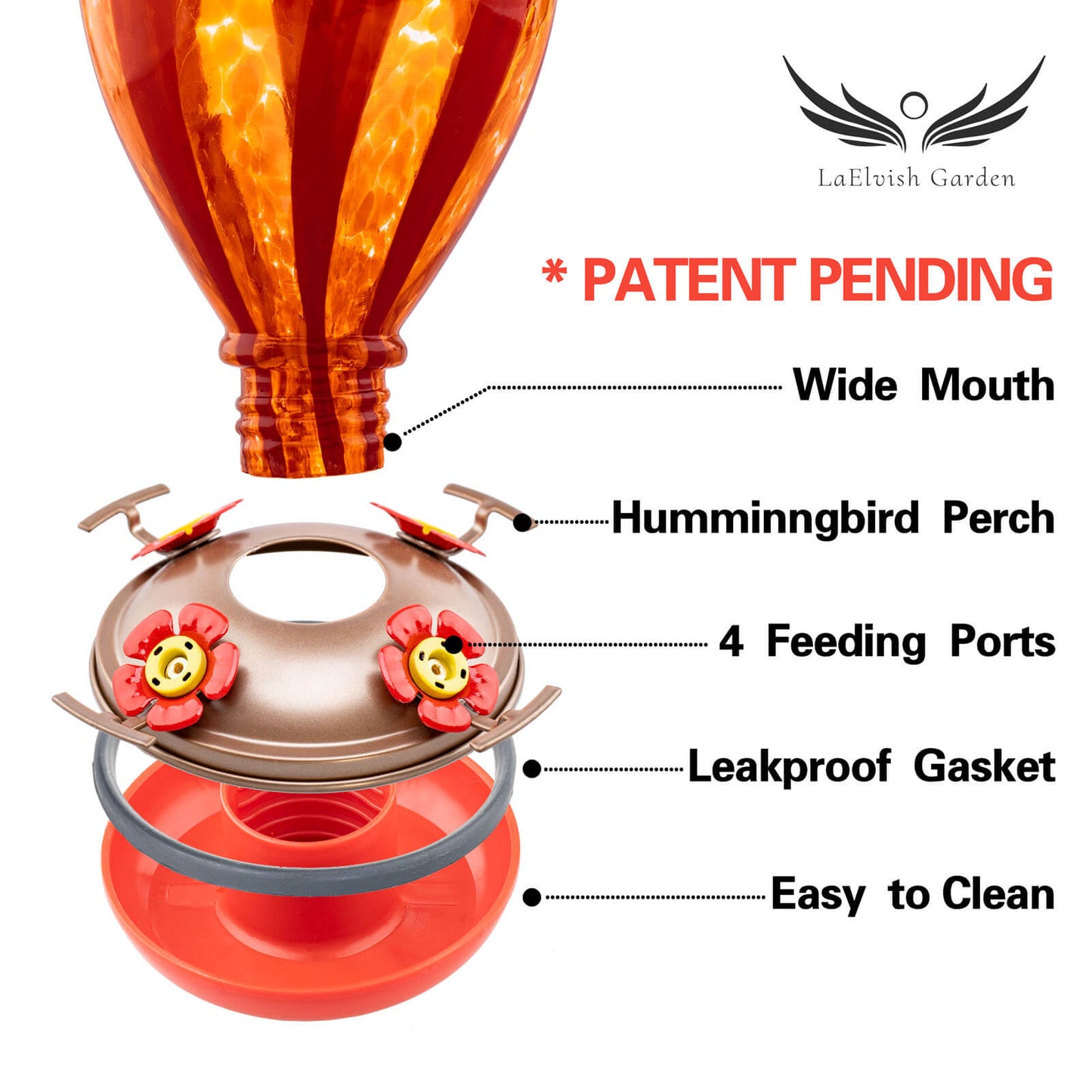 Blown Glass Hummingbird Feeder - 34 Ounces - Hot Air Balloon