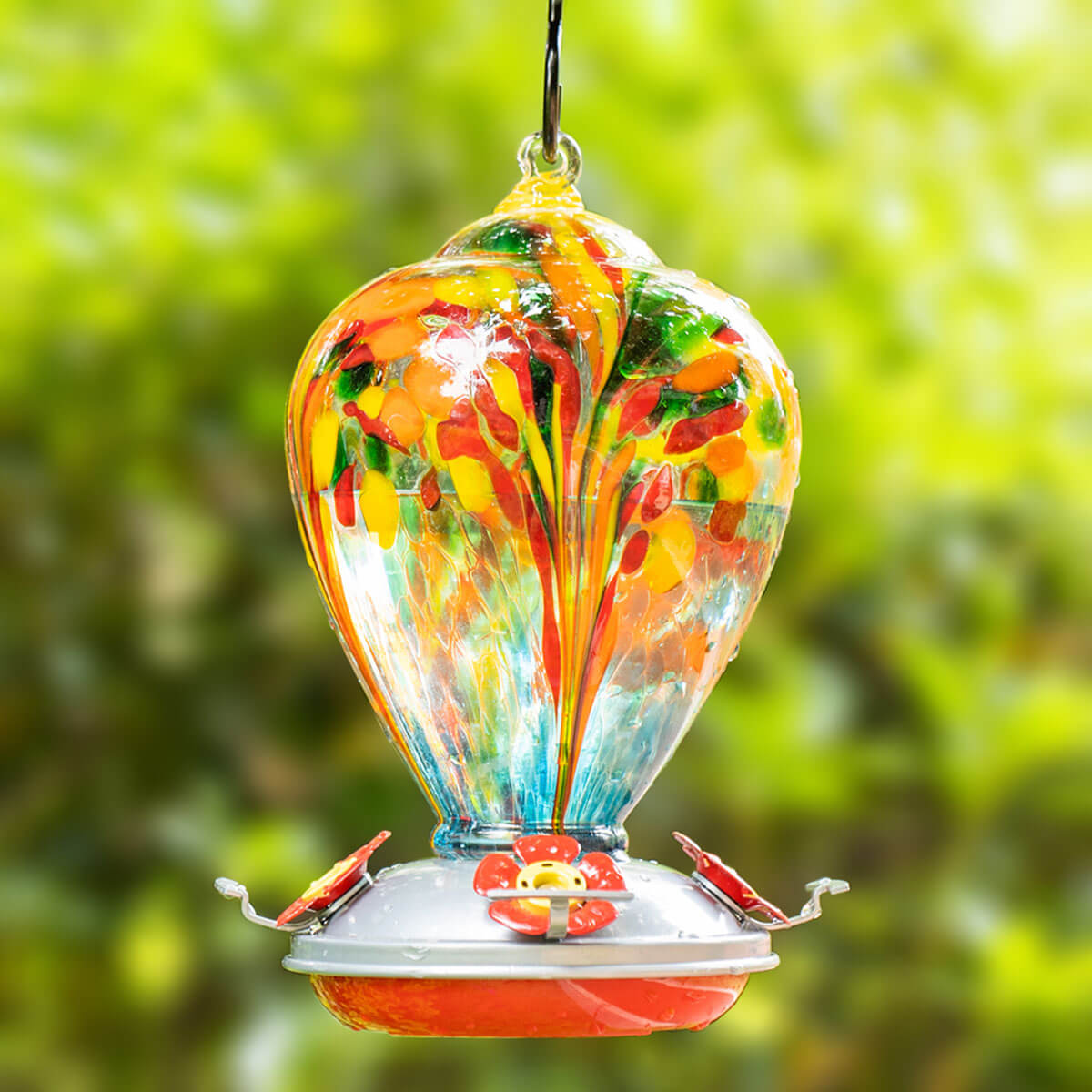 Blown Glass Hummingbird Feeder - 34 Ounces - Holiday Balloon