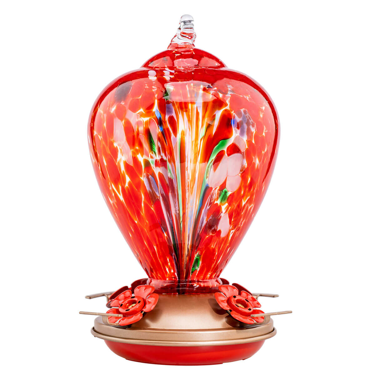 Blown Glass Hummingbird Feeder - 34 Ounces - Floral Balloon