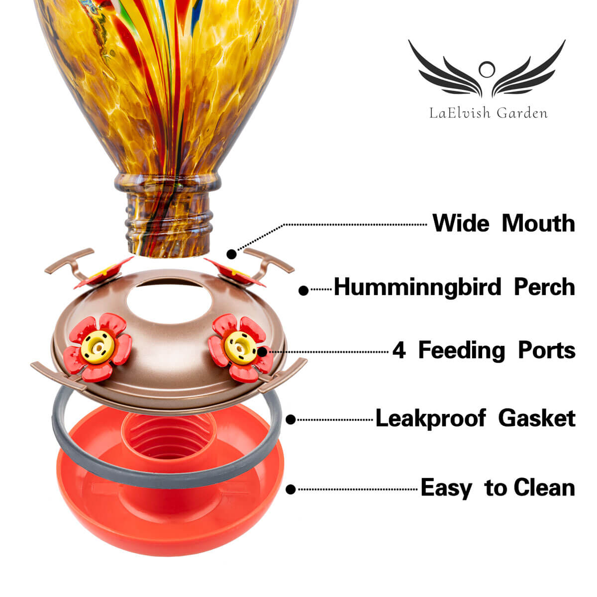 Blown Glass Hummingbird Feeder - 34 Ounces - Golden Balloon