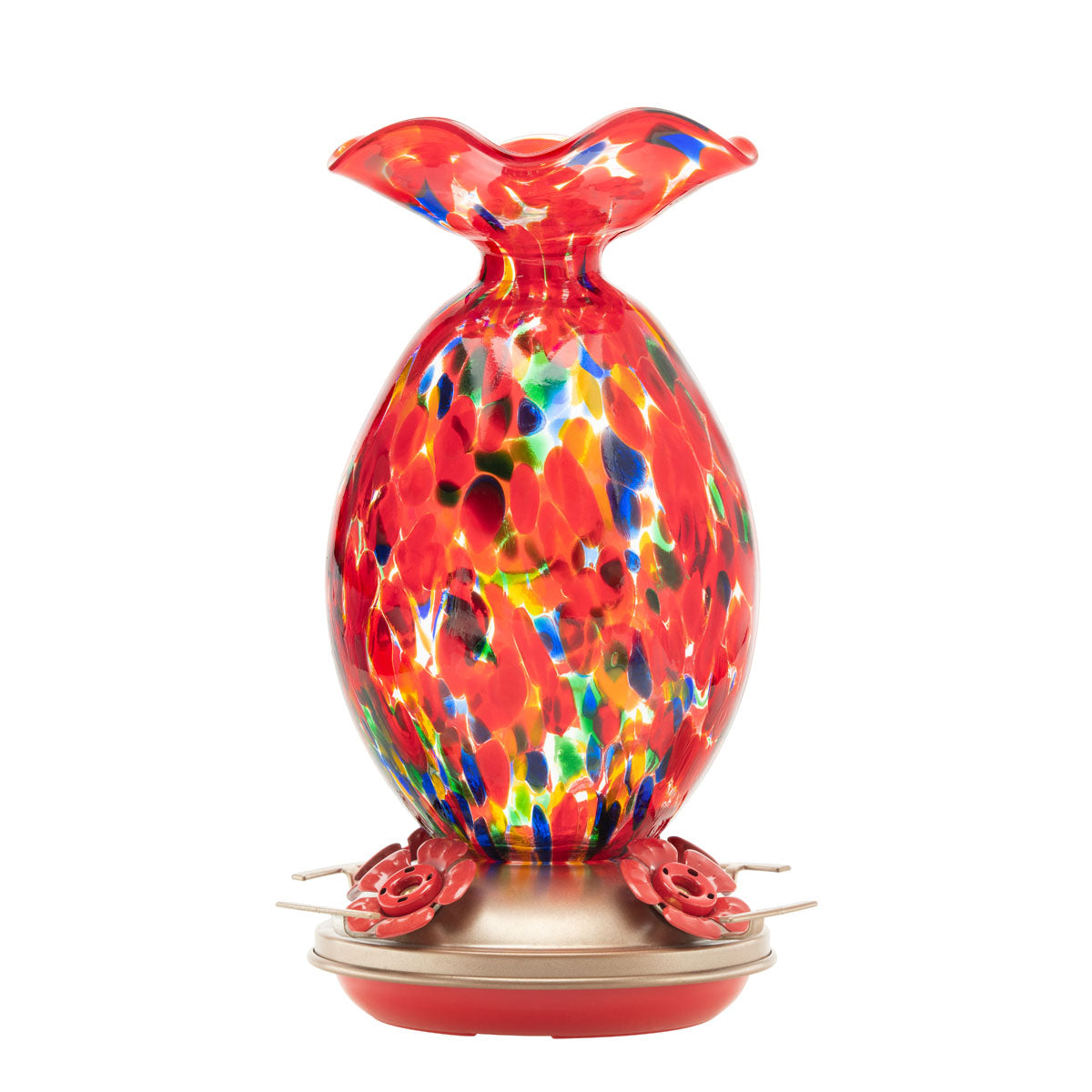 Blown Glass Built-in Ant Moat Hummingbird Feeder - 32 Ounces - Holiday