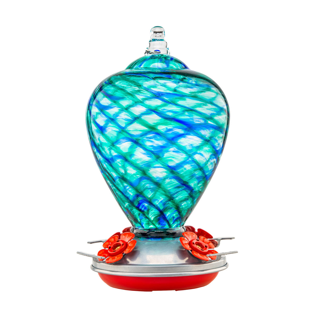 Blown Glass Hummingbird Feeder - 34 Ounces - Blue Mermaid